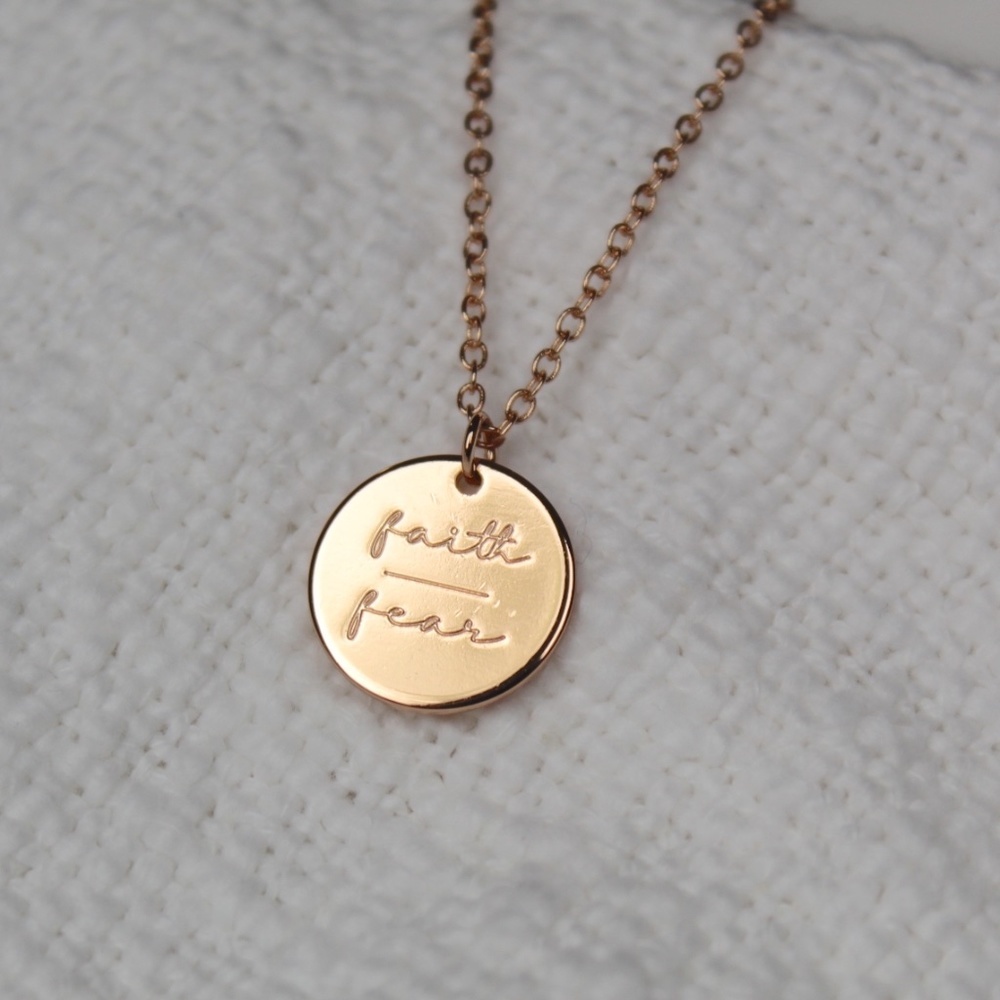 "Faith over Fear" Gold Pendant Coin Necklace
